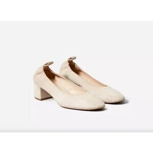 Everlane The Day Heel Shoes in Bone Suede Leather Women's US Size 8